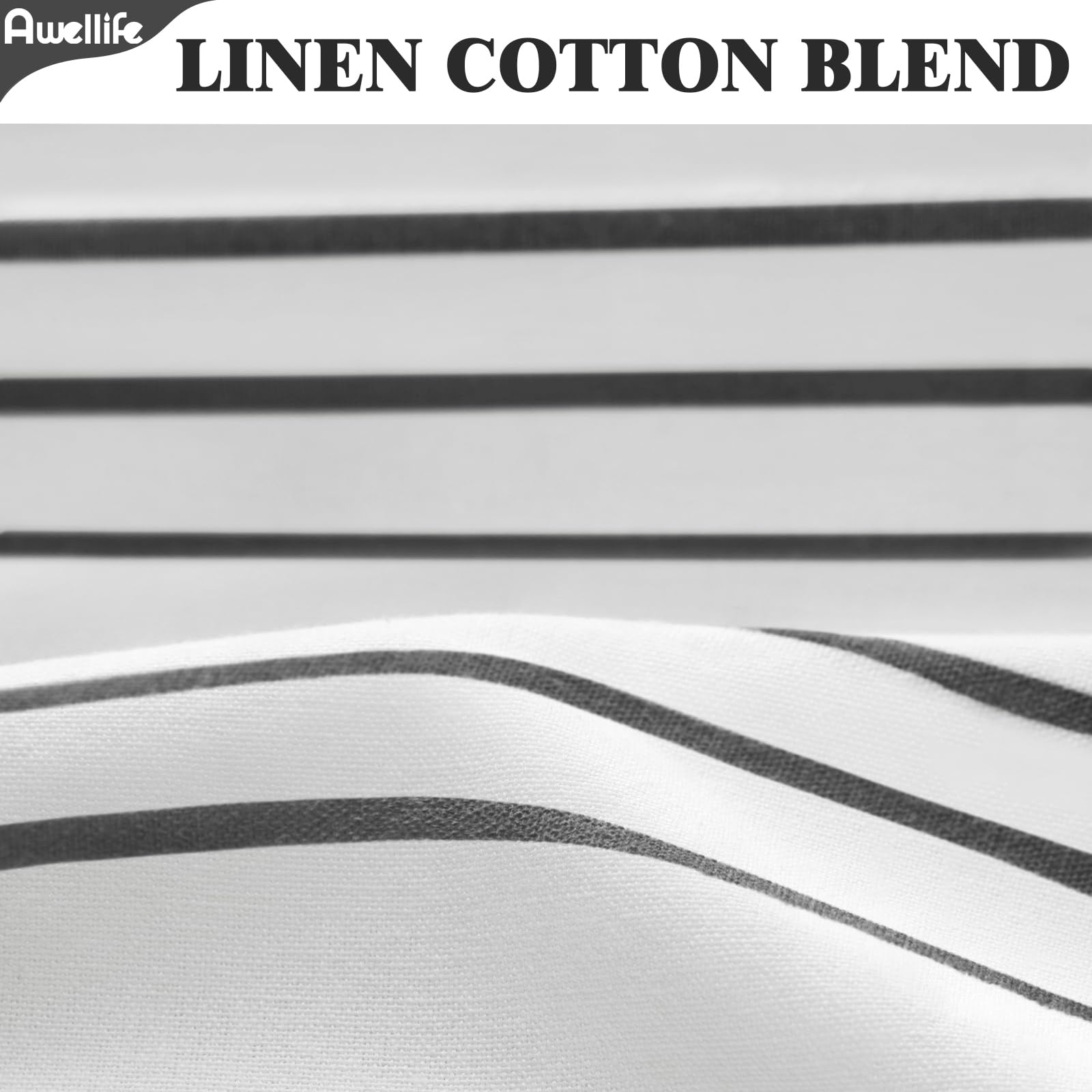 Awellife Boho Black Shower Curtain For Bathroom Farmhouse Natural Linen Stripe Tassel Shower Curtain (Black 1A, 72' L X 60' W)